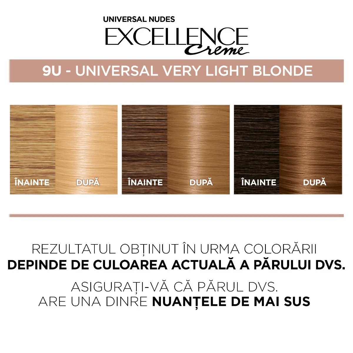 Vopsea de par permanenta fara amoniac Excellence Universal Nudes 9U Very Light Blonde, 192ml, L'Oreal Paris 