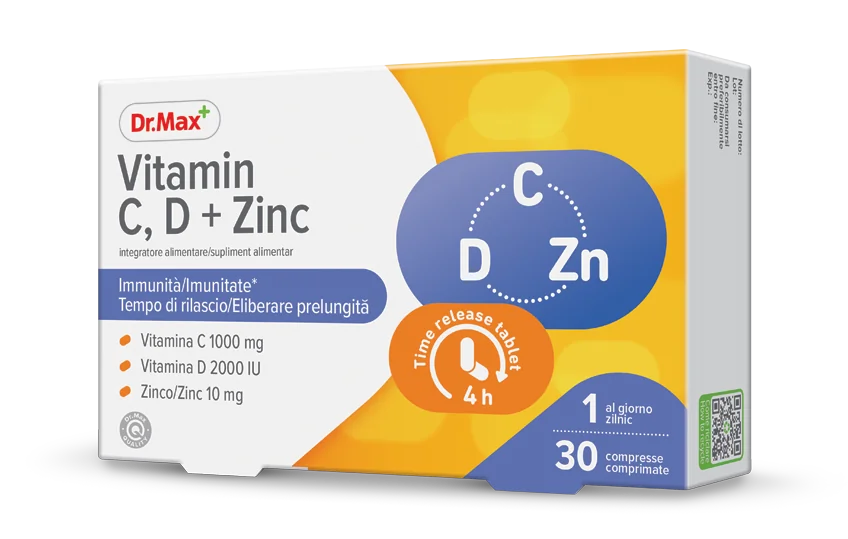 Dr. Max Vitamina C, D + Zinc, 30 comprimate