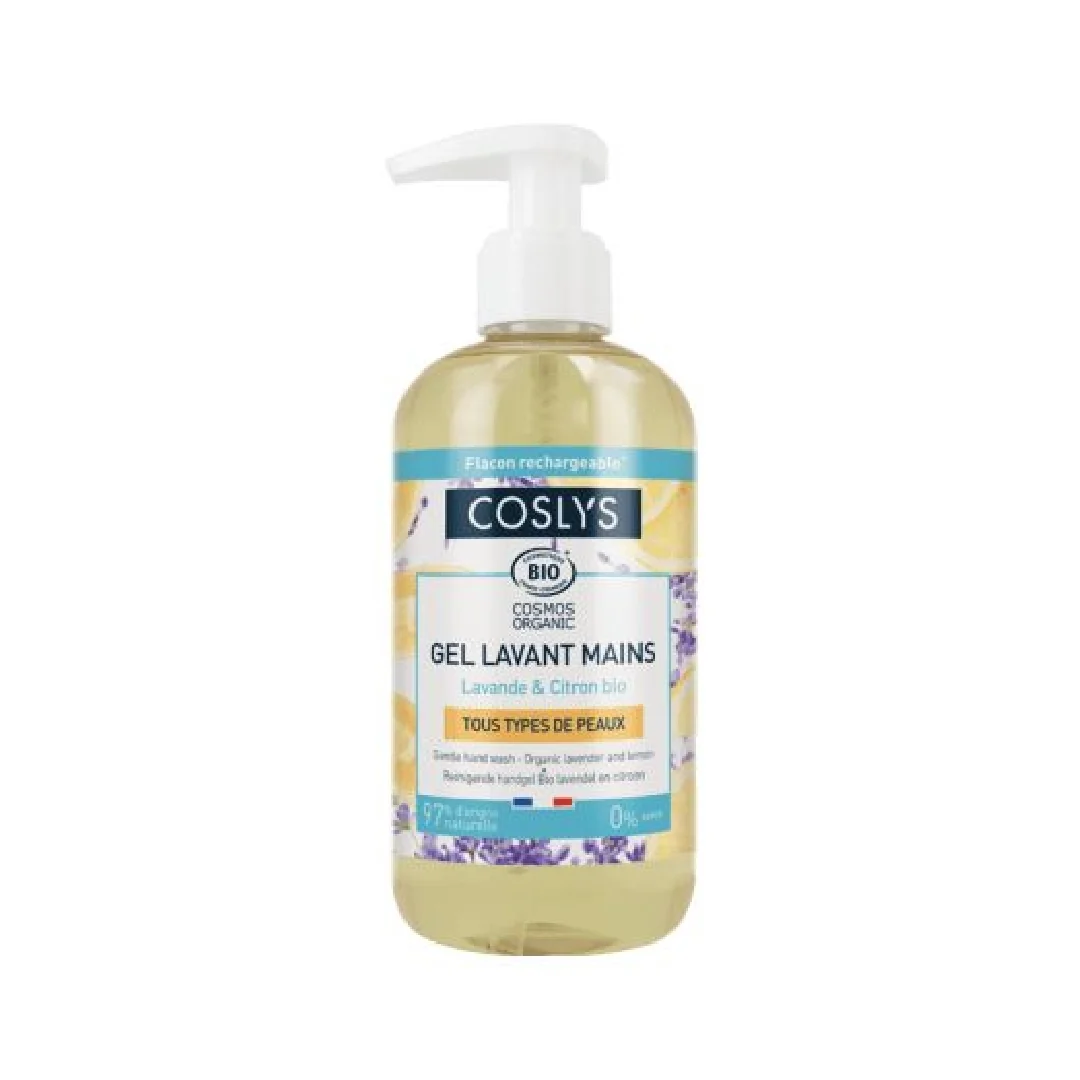 Gel bio pentru spalare pe maini fara sapun, cu extract de lamaie si lavanda, 300ml, Coslys