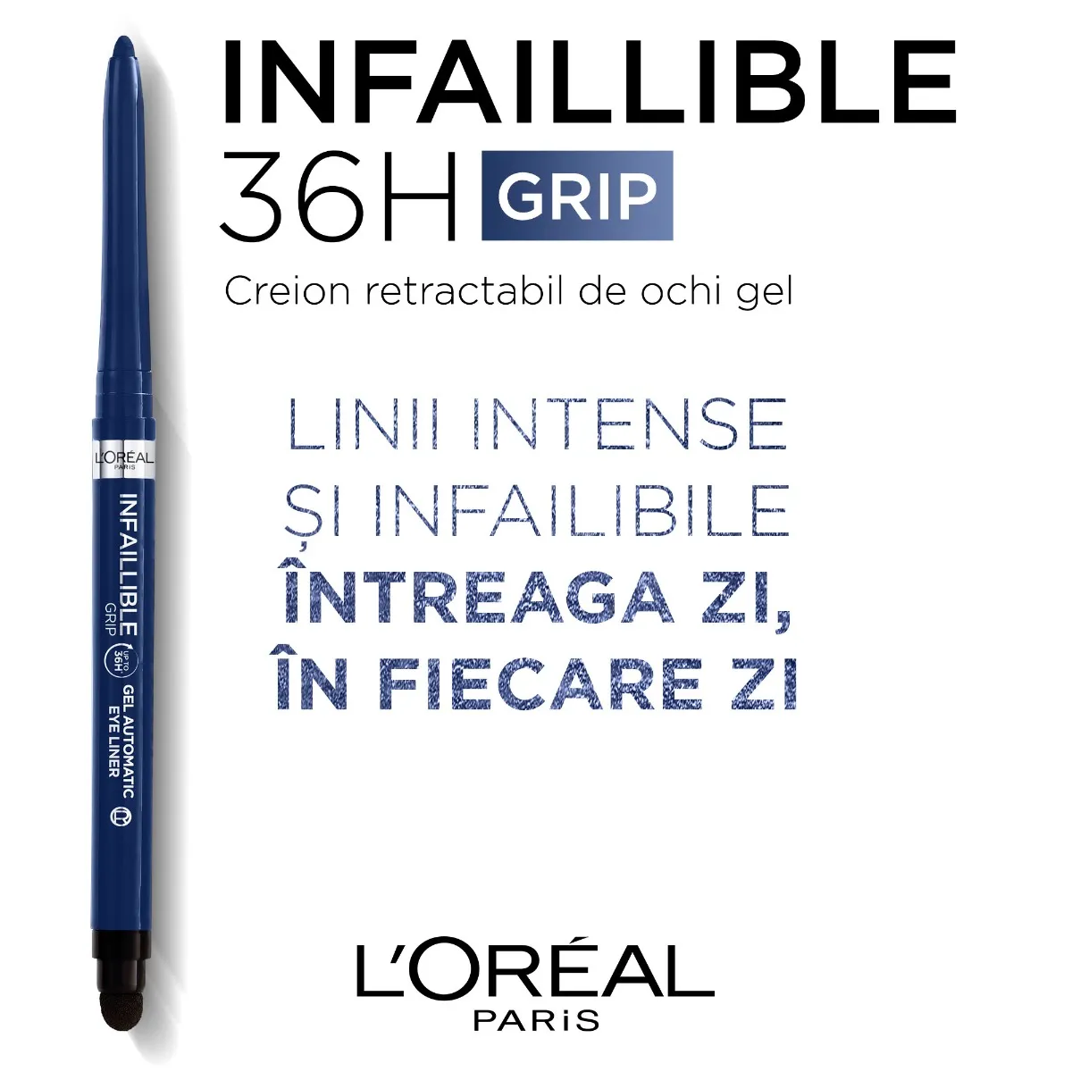 Creion mecanic de ochi gel Infaillible 36H Grip Blue Jersey, 1.2g, L'Oreal Paris 