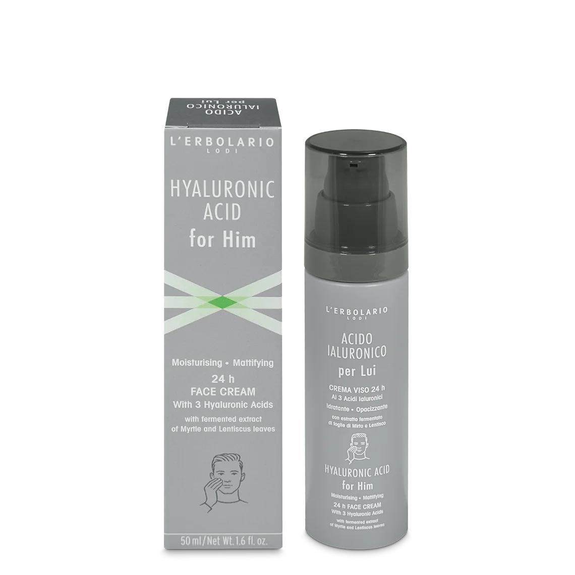 Crema de fata 24H hidratanta si matifianta cu acid hialuronic pentru barbati, 50ml