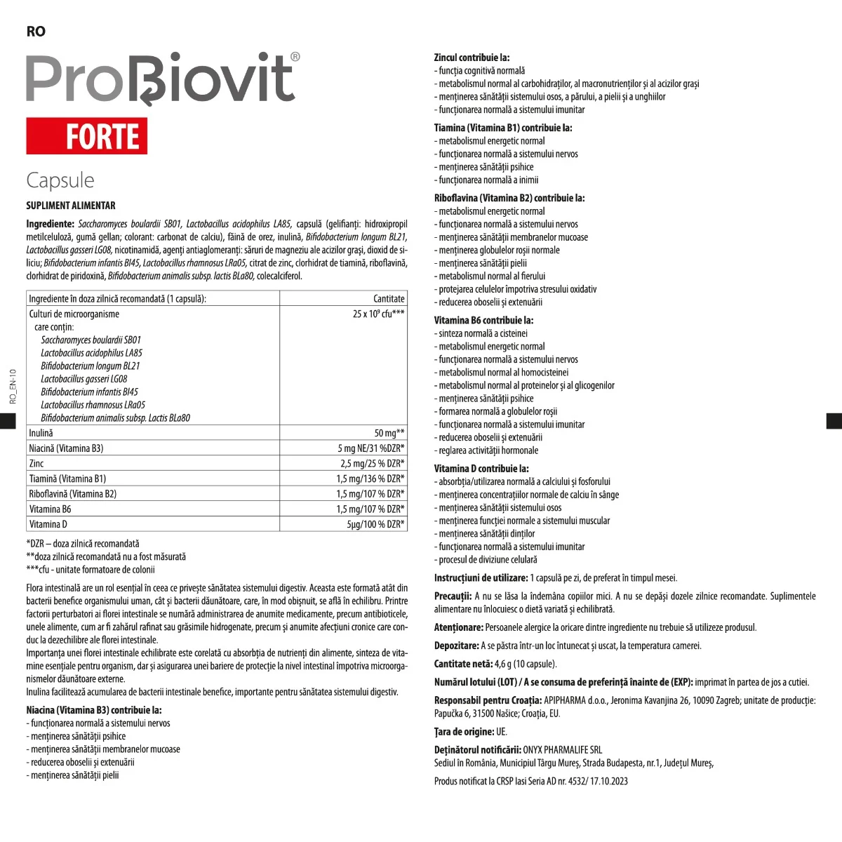 Probiovit Forte, 10 capsule, Apipharma 