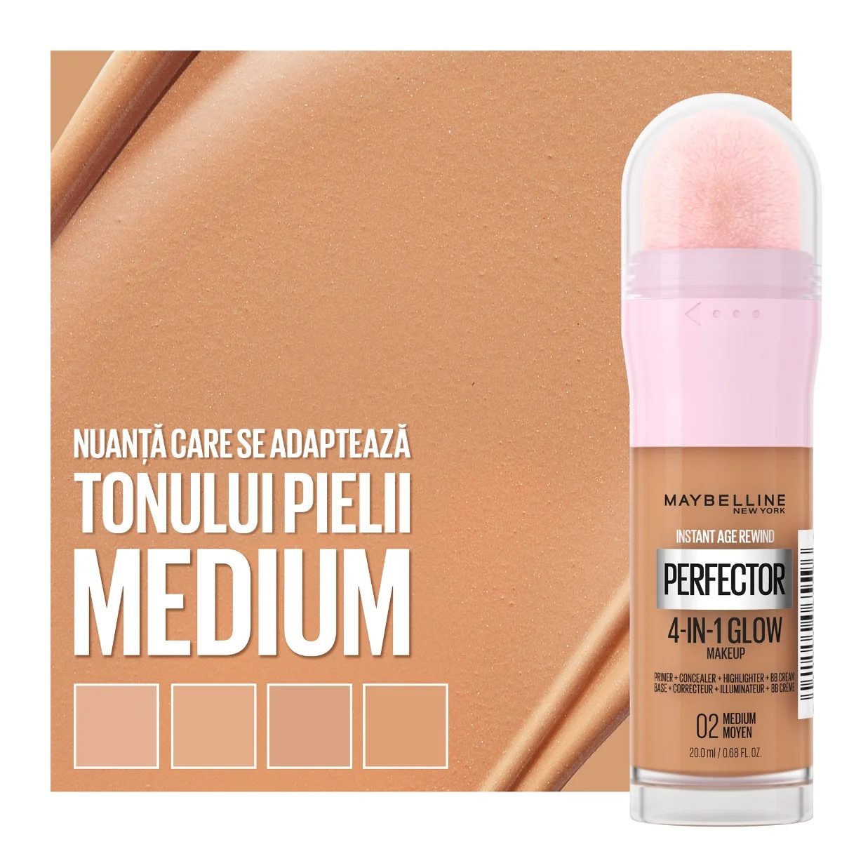 Iluminator 4-in-1 Instant Anti-Age Perfector Glow 02 Medium, 20ml, Maybelline 