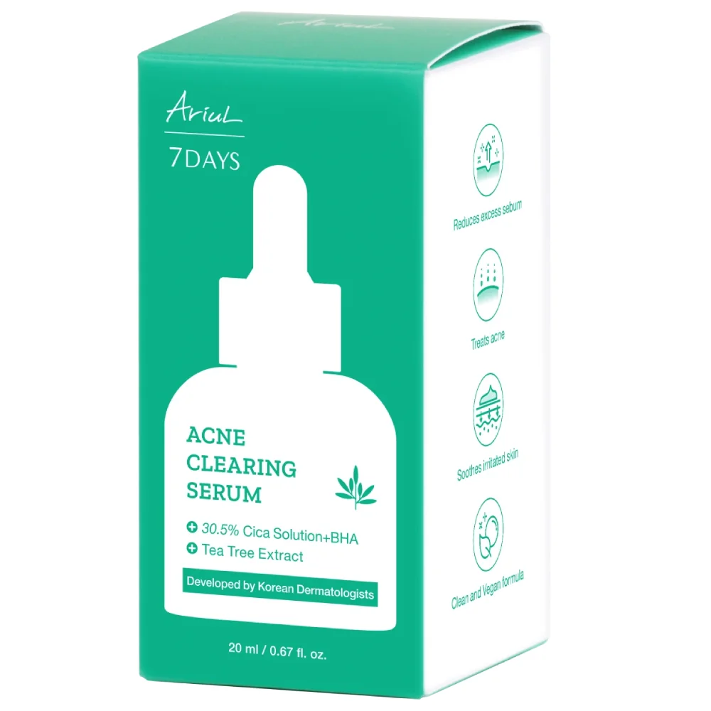 Serum tratament pentru acnee si cosuri 7 Days 30.5% Cica Solution + BHA & Tea Tree, 20ml, Ariul