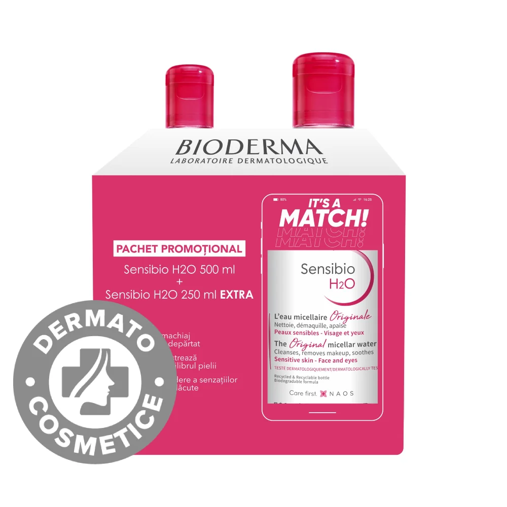 Pachet Sensibio H2O Lotiune micelara, 500ml + 250ml, Bioderma