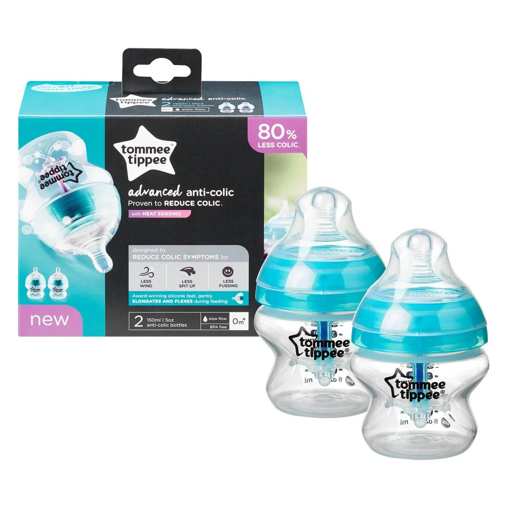 Set biberoane Advanced anti-colici cu sistem de ventilatie Albastru, 2 x 150ml, Tommee Tippee