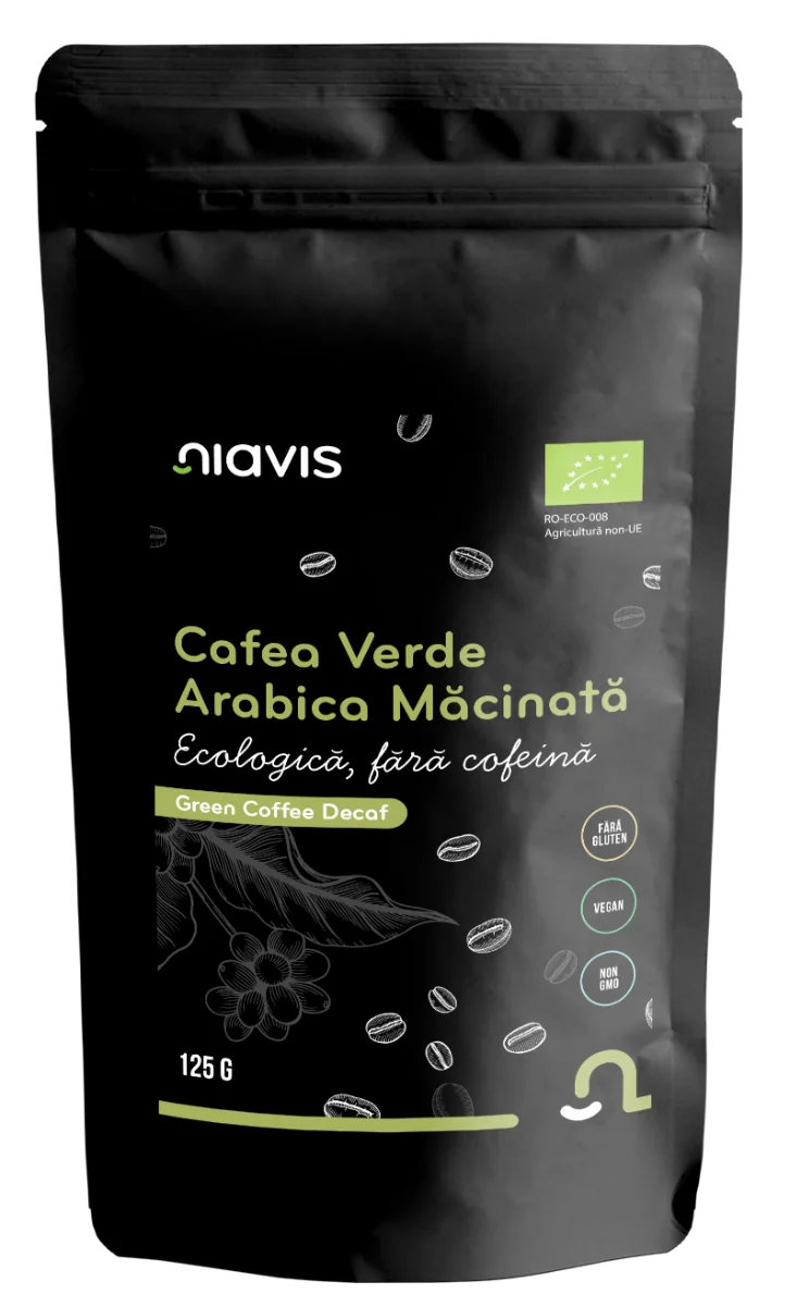 Cafea verde Arabica macinata fara cofeina, 125g, Niavis