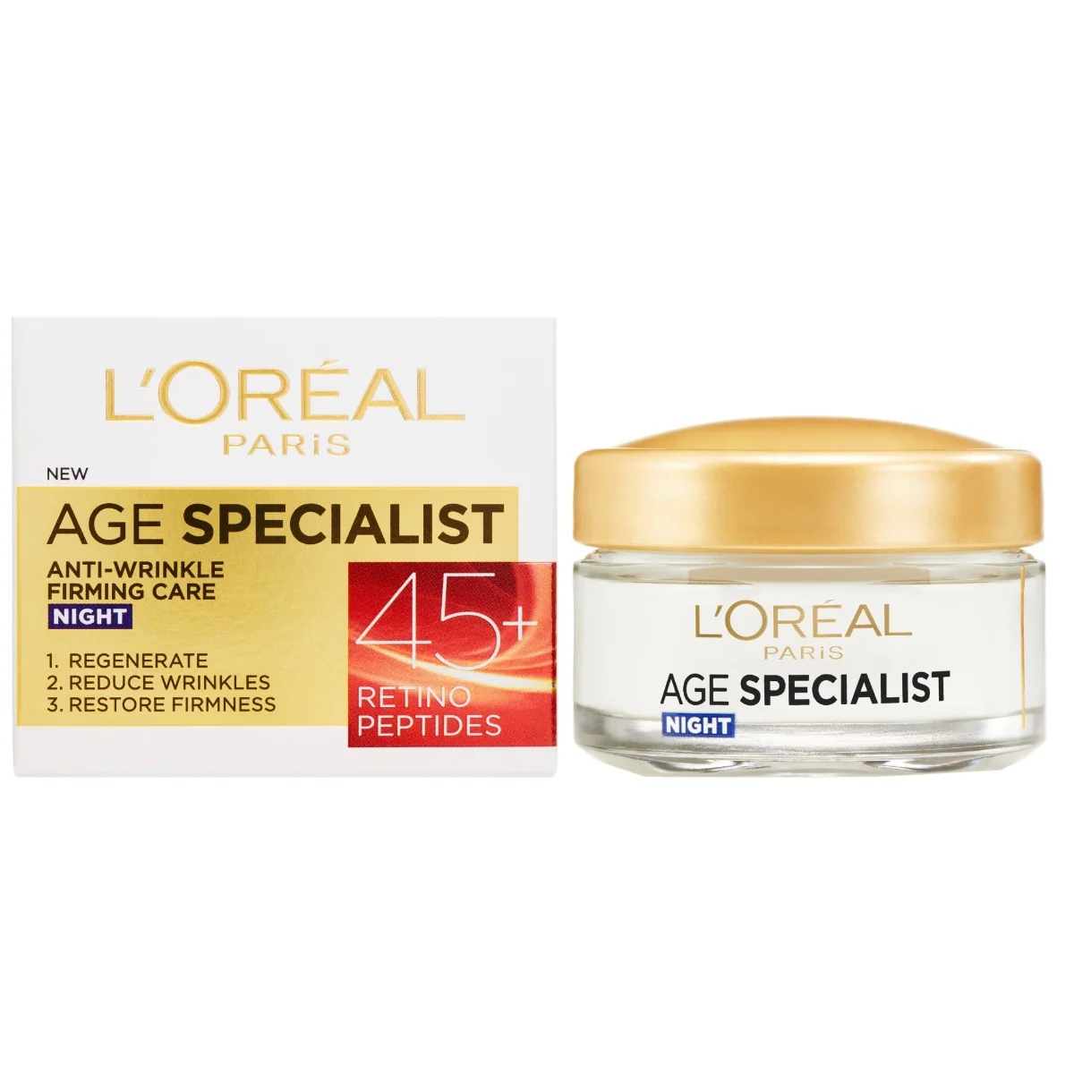 Crema antirid pentru fata de noapte Age Specialist 45+, 50ml, L'Oreal Paris 