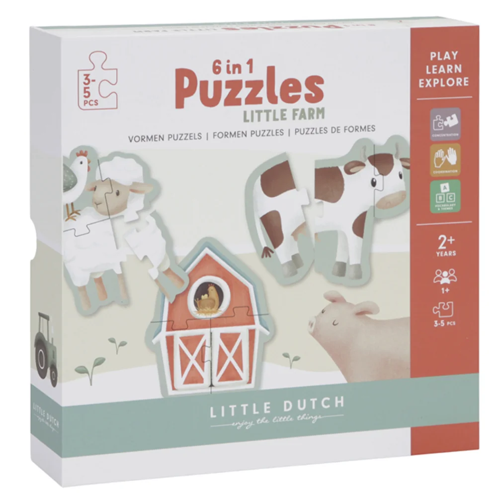 Puzzle 6 in 1 din carton FSC Little Farm, 1 bucata, Little Dutch