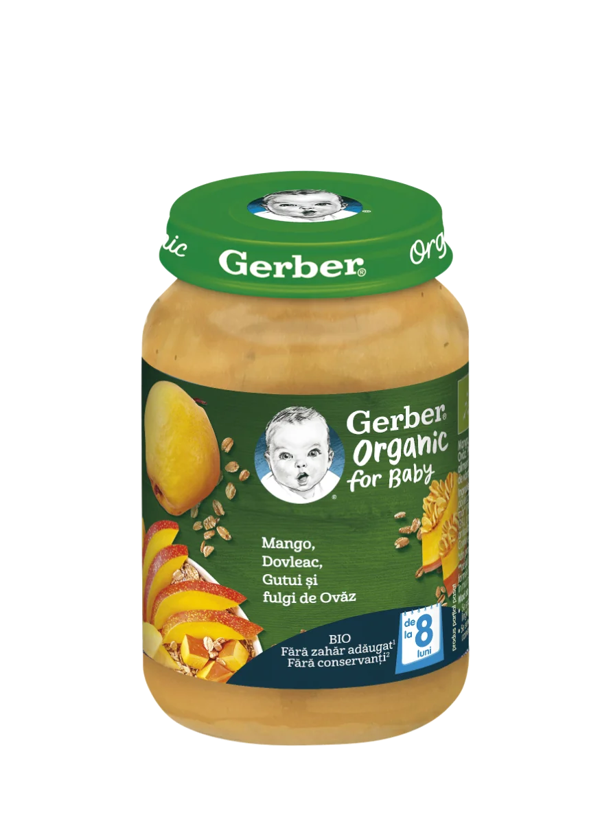 Mango cu dovleac si gutuie cu ovaz + 8 luni, 190g, Gerber