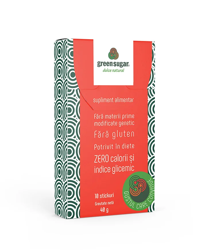 Indulcitor pulbere Green Sugar, 10 sticks, Laboratoarele Remedia