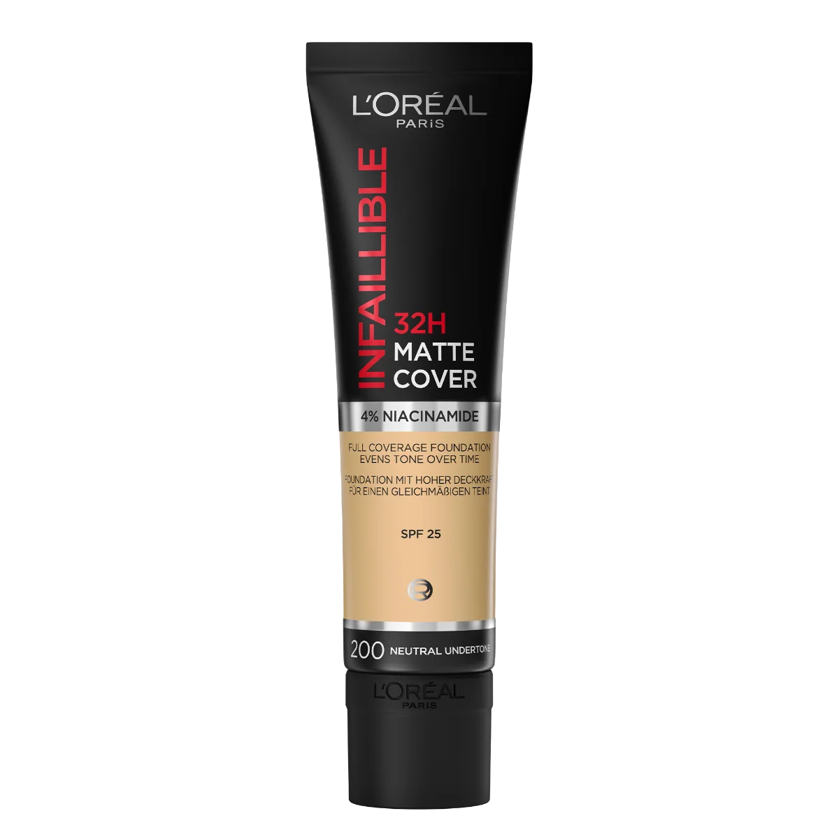 Fond de ten mat Infaillible 32H Matte Cover 200 Neutral Undertone, 30ml, L'Oreal Paris 