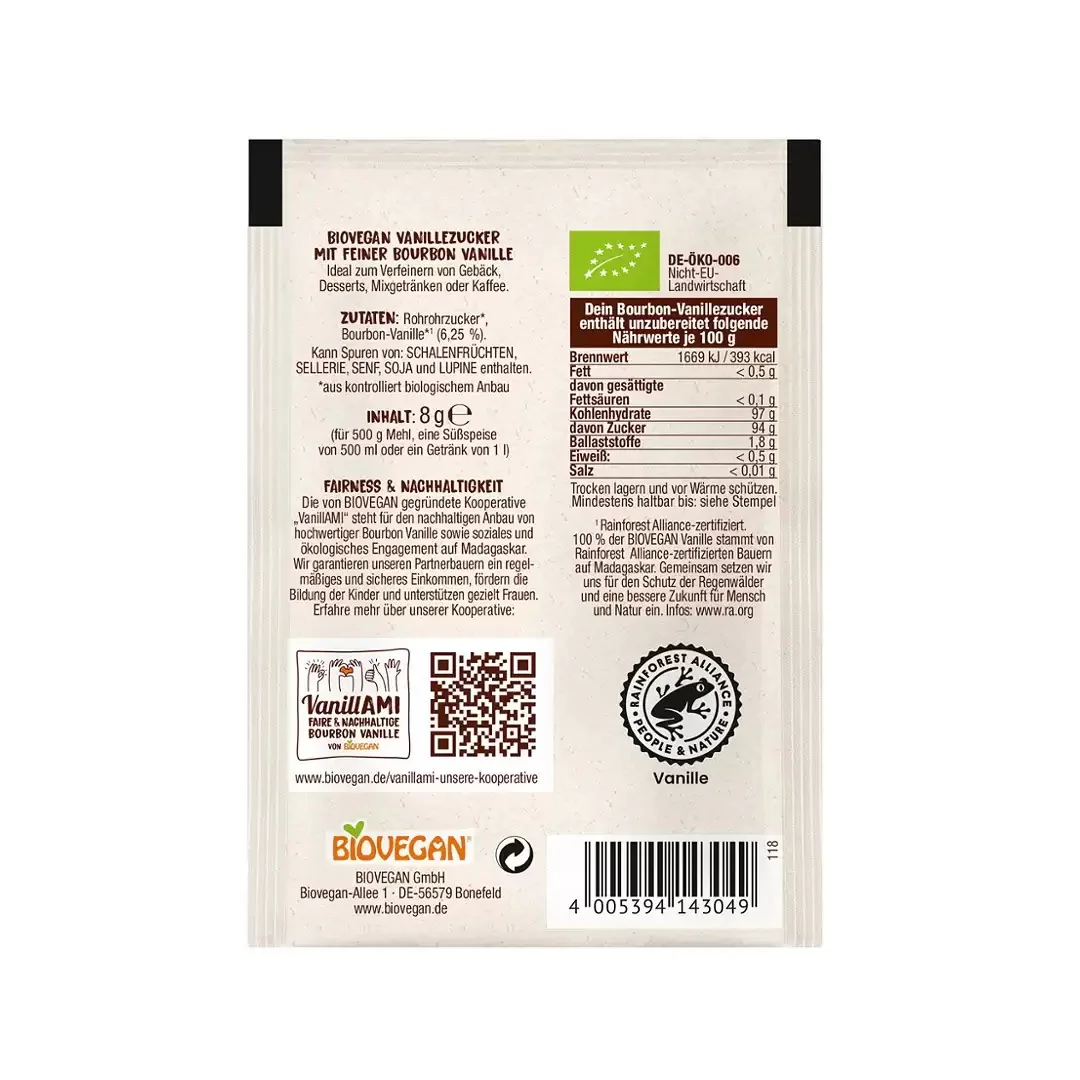 Zahar vanilie bourbon integral Eco fara gluten, 4x8g, Biovegan 