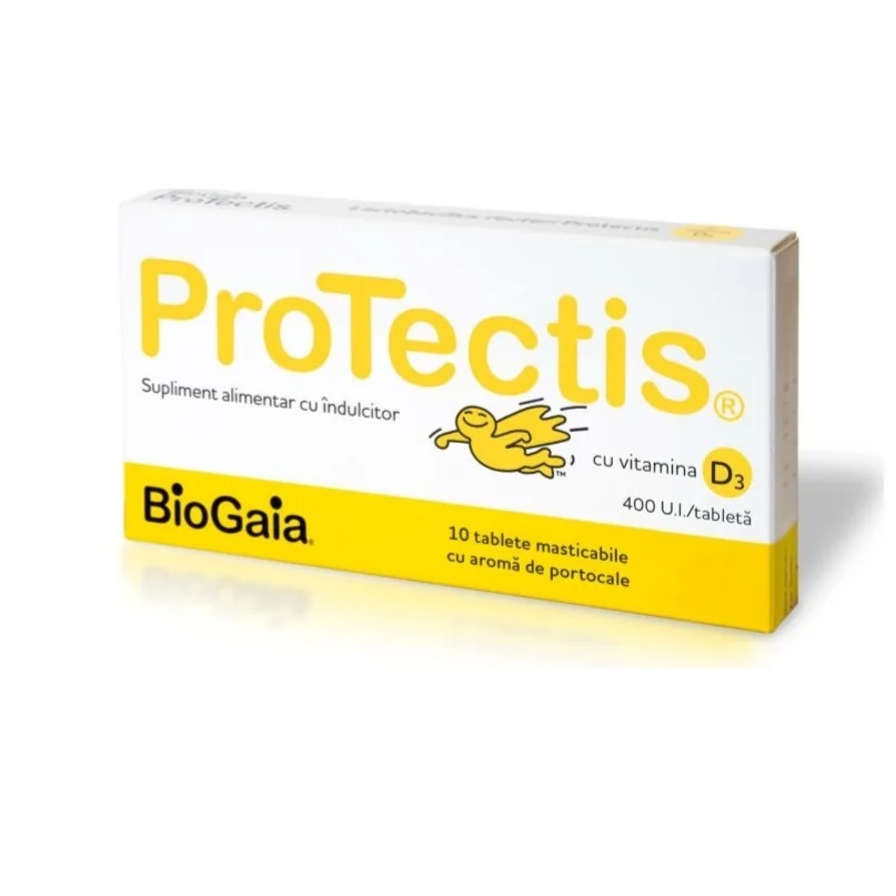 Protectis cu Vitamina D3 400UI aroma de portocale, 10 tablete masticabile, Ewopharma