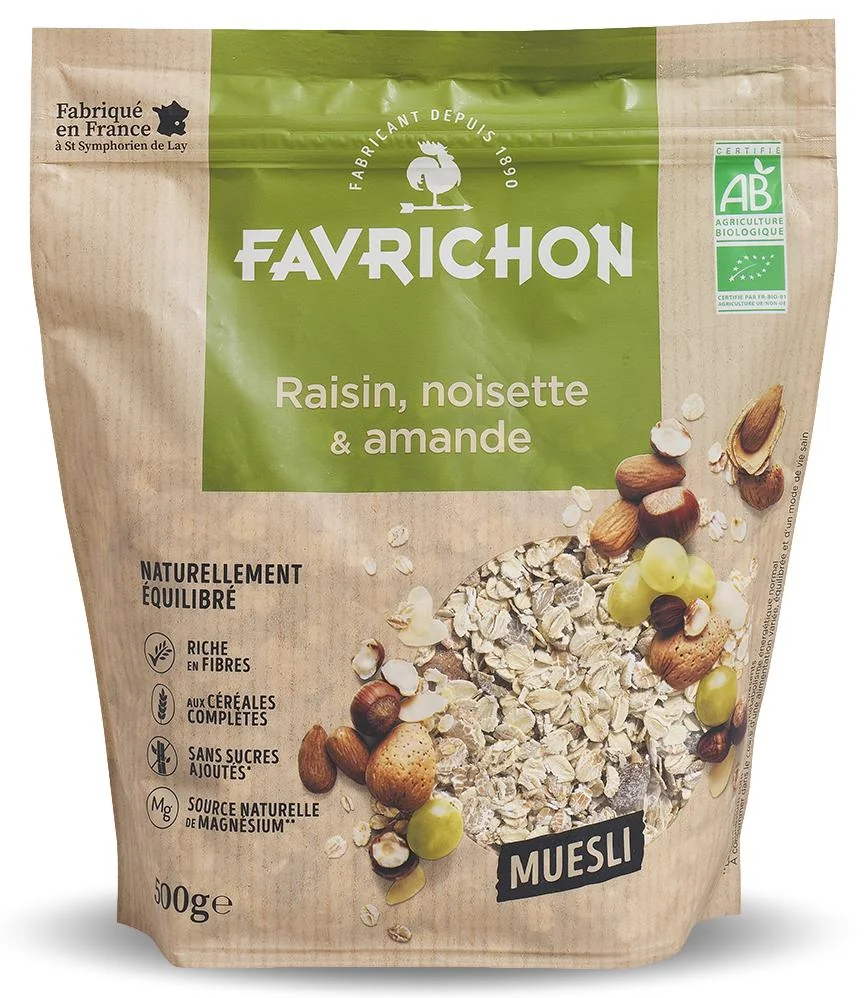 Musli bio traditional cu alune de padure si migdale, 500g, Favrichon