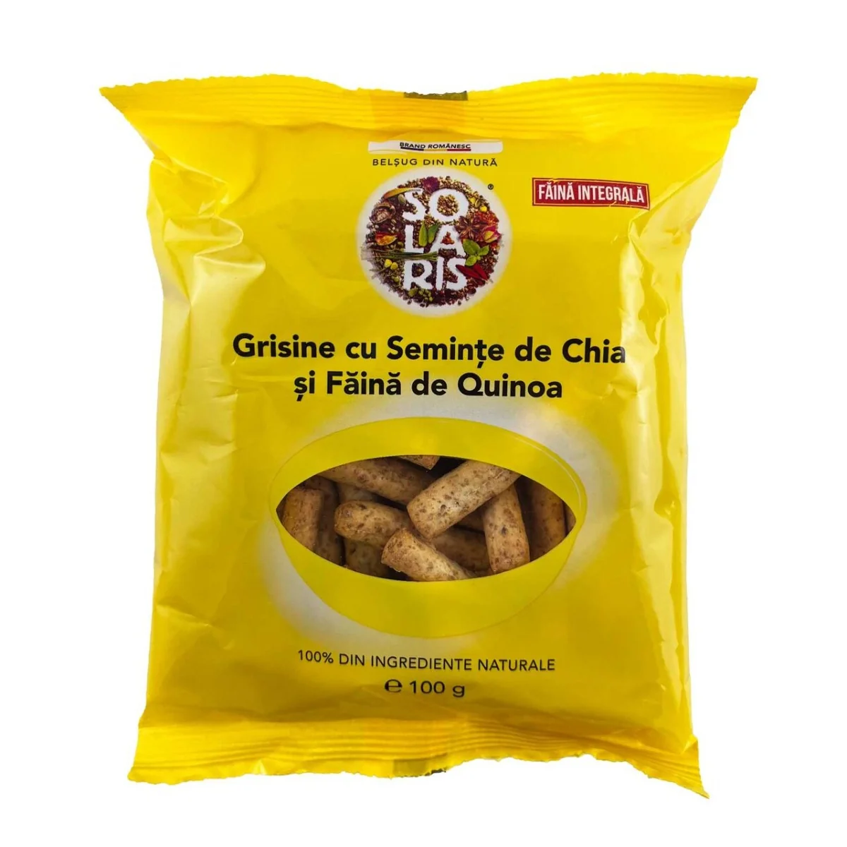 Grisine din faina integrala, faina de quinoa si  seminte de chia, 100g, Solaris