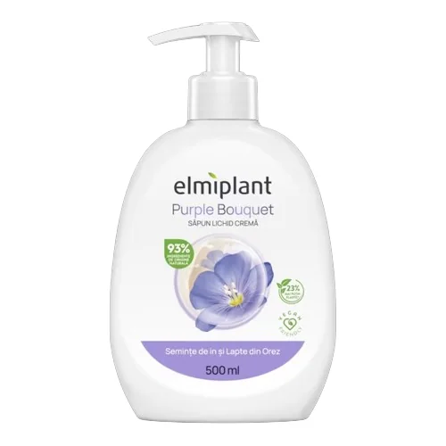 Sapun lichid cu seminte de in si lapte din orez Purple Bouquet, 500ml, Elmiplant