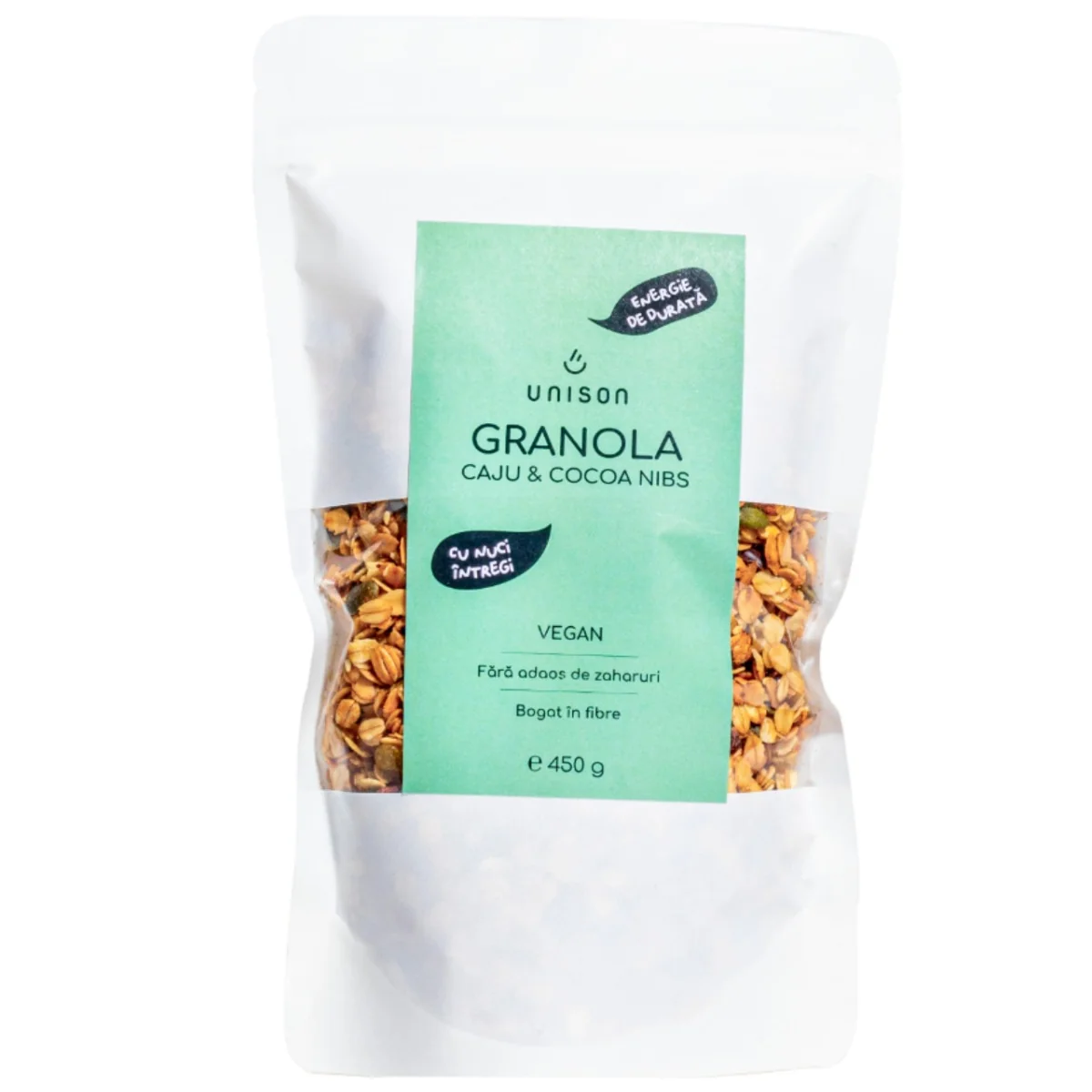 Granola cu caju si cocoa nibs, 450g, Unison