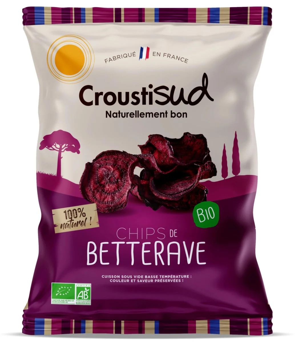 Chipsuri bio din sfecla rosie fara sare, 70g, Croustisud