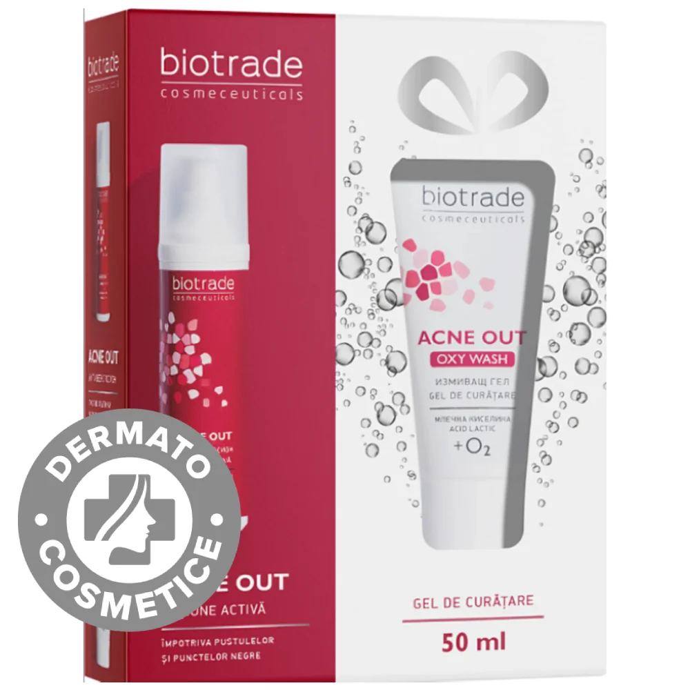 Pachet Acne Out Lotiune activa 60ml + Gel de curatare Oxy Wash 50ml, Biotrade