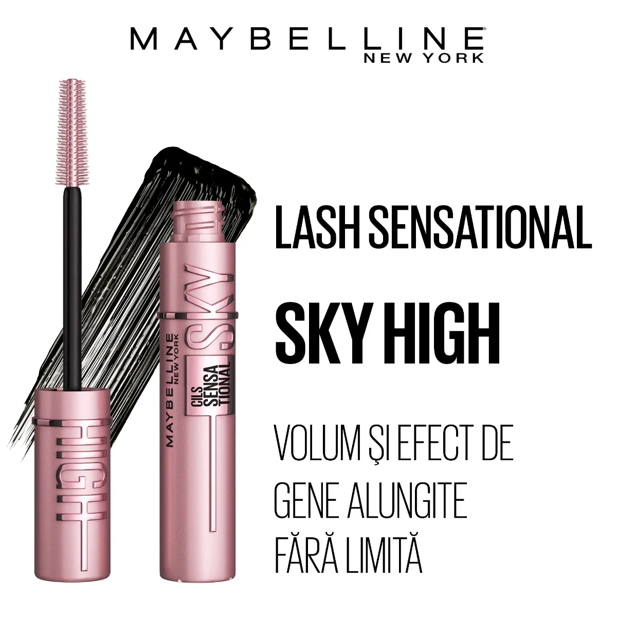 Mascara Lash Sensational Sky High Black, 7.2ml, Maybelline 