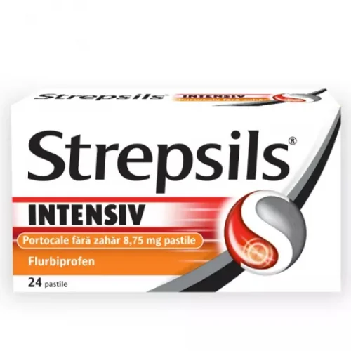 Strepsils Intensiv fara zahar cu aroma de portocale, 24 pastile, Reckitt