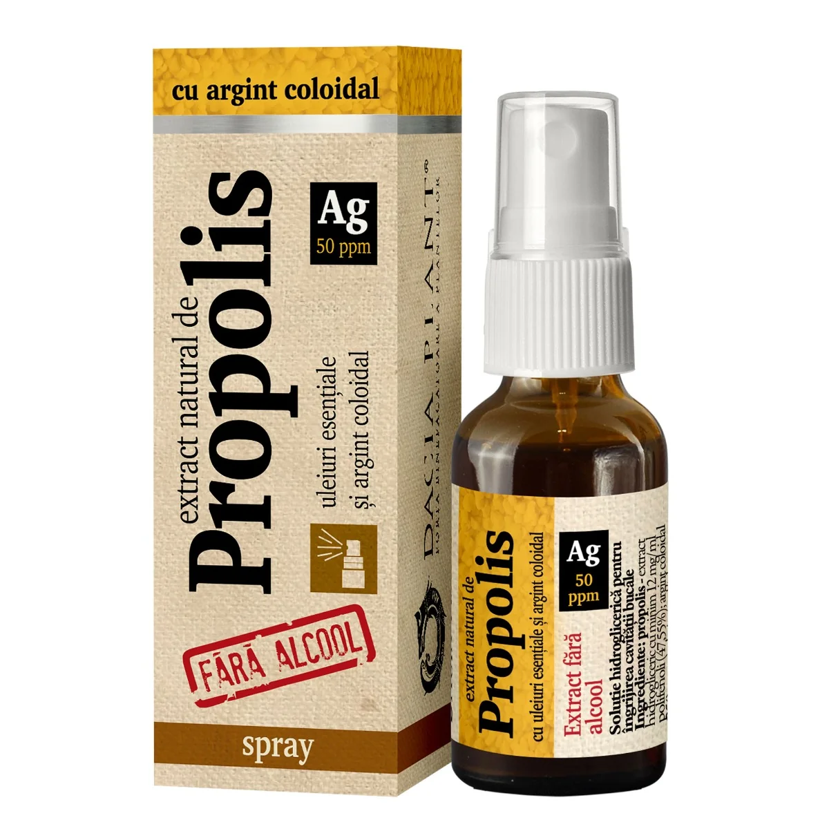 Spray extract de propolis cu argint coloidal, 20ml, Dacia Plant