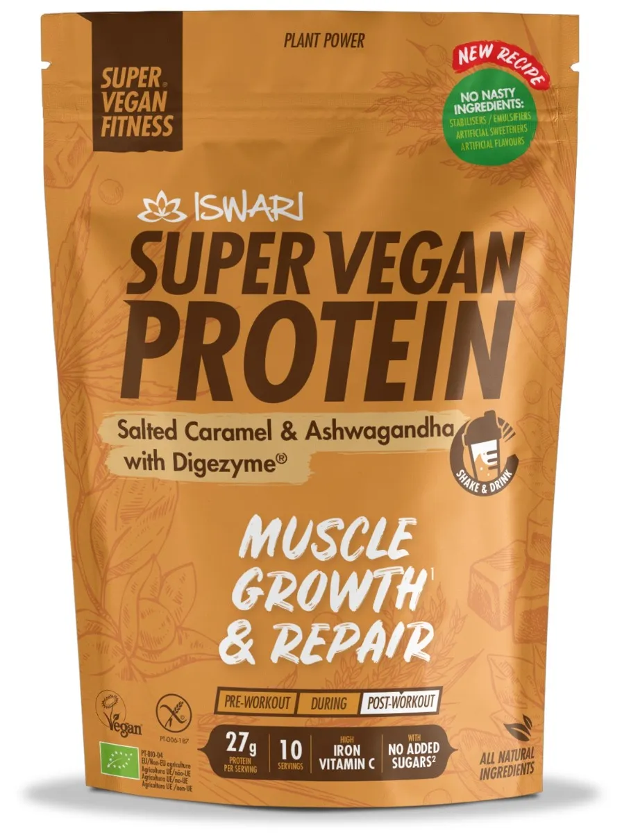 Proteina Super Vegana bio ashwagandha si caramel, 400g, Iswari 