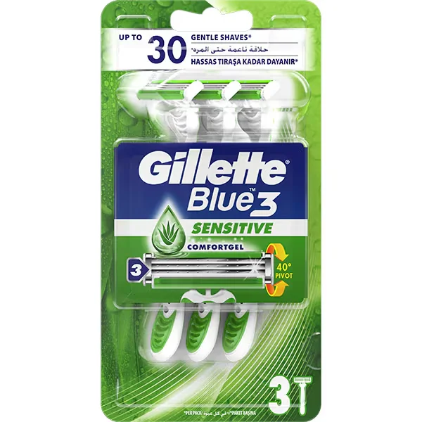 Set aparat de ras Blue3 Sensitive Comfort Gel Aloe, 3 bucati, Gillette