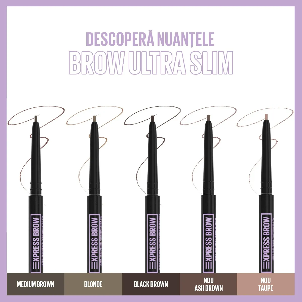 Creion pentru definirea sprancenelor Brow Ultra Slim 4.5 Ash Brown Express Brow, 0.85g, Maybelline 