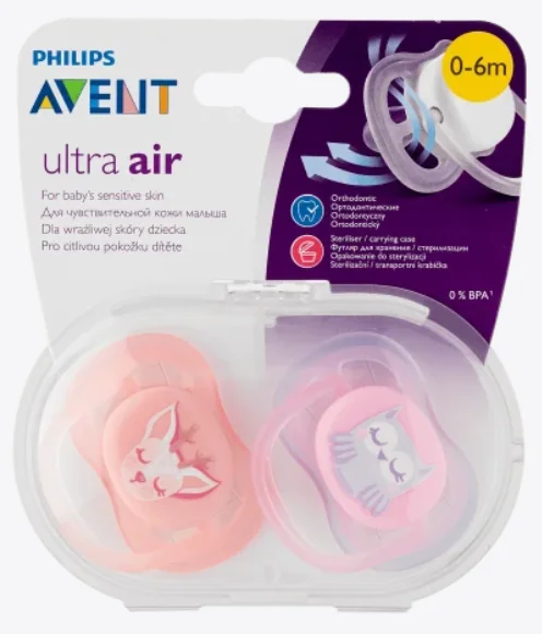 Suzete pentru fete 0-6 luni Ultra Air, 2 bucati, Philips Avent