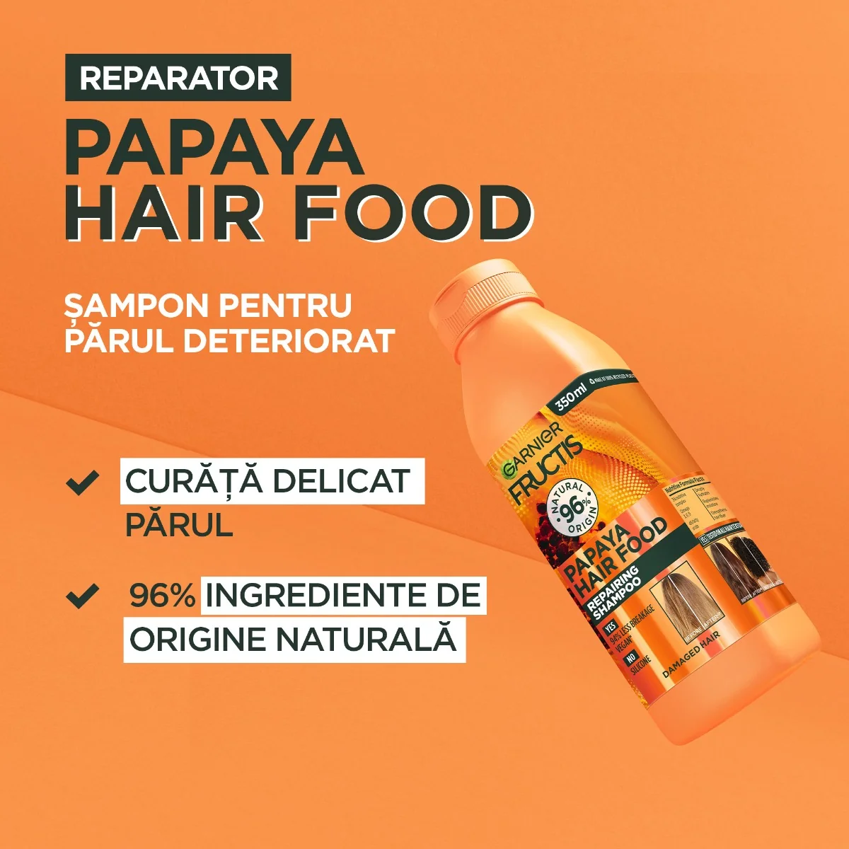 Sampon pentru parul deteriorat Hair Food Papaya, 350ml, Fructis 