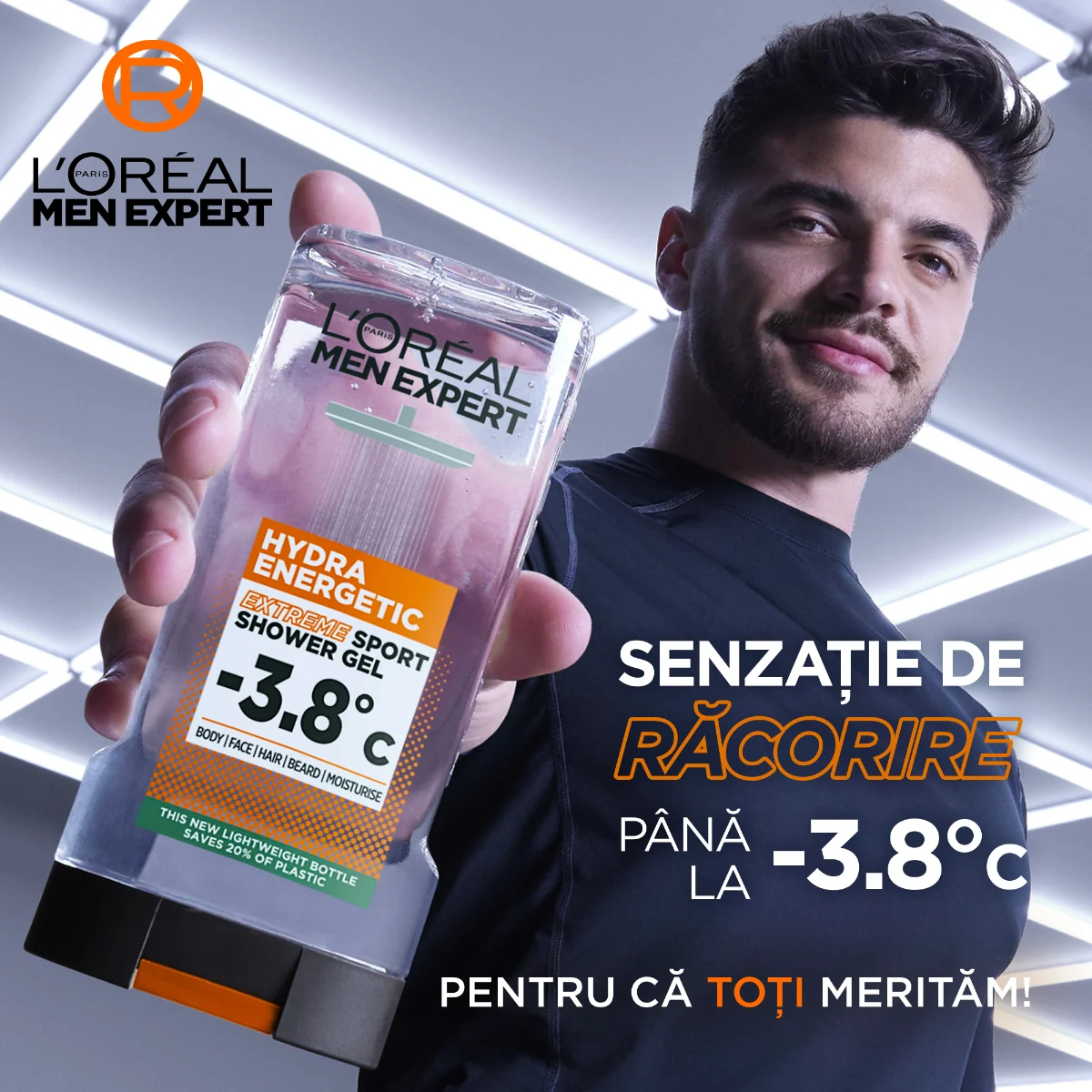 Gel de dus pentru fata, corp si barba Men Expert Hydra Energetic Extreme Sport, 300ml, L'Oreal Paris 