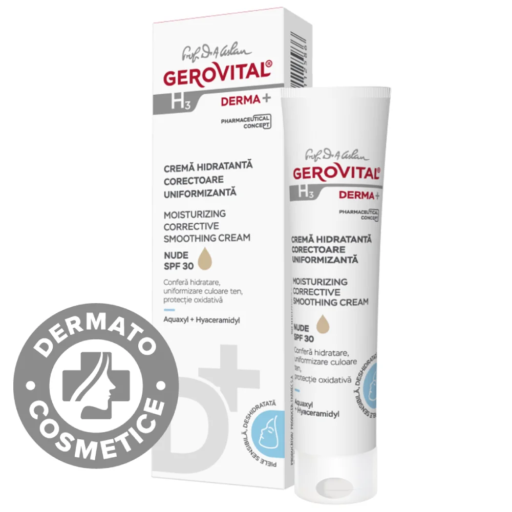 Crema hidratanta corectoare uniformizanta H3 Derma+, 30ml, Gerovital 