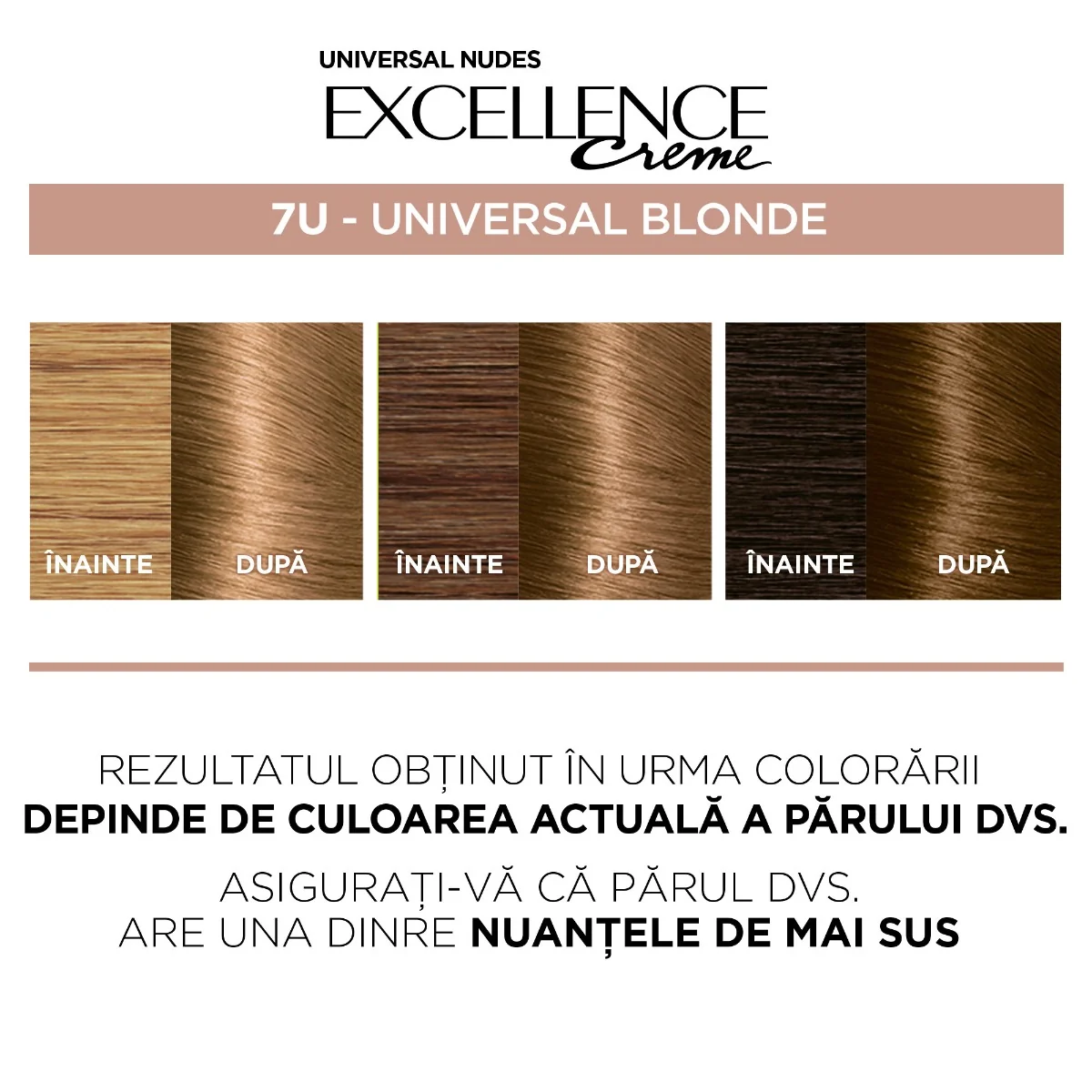 Vopsea de par permanenta fara amoniac Excellence Universal Nudes 7U Blonde, 192ml, L'Oreal Paris 