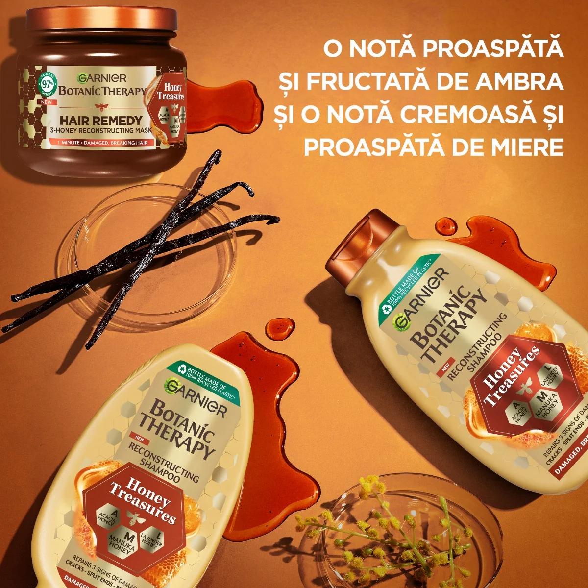 Masca pentru par deteriorat cu tendinta de rupere Honey Treasures, 340ml, Botanic Therapy 