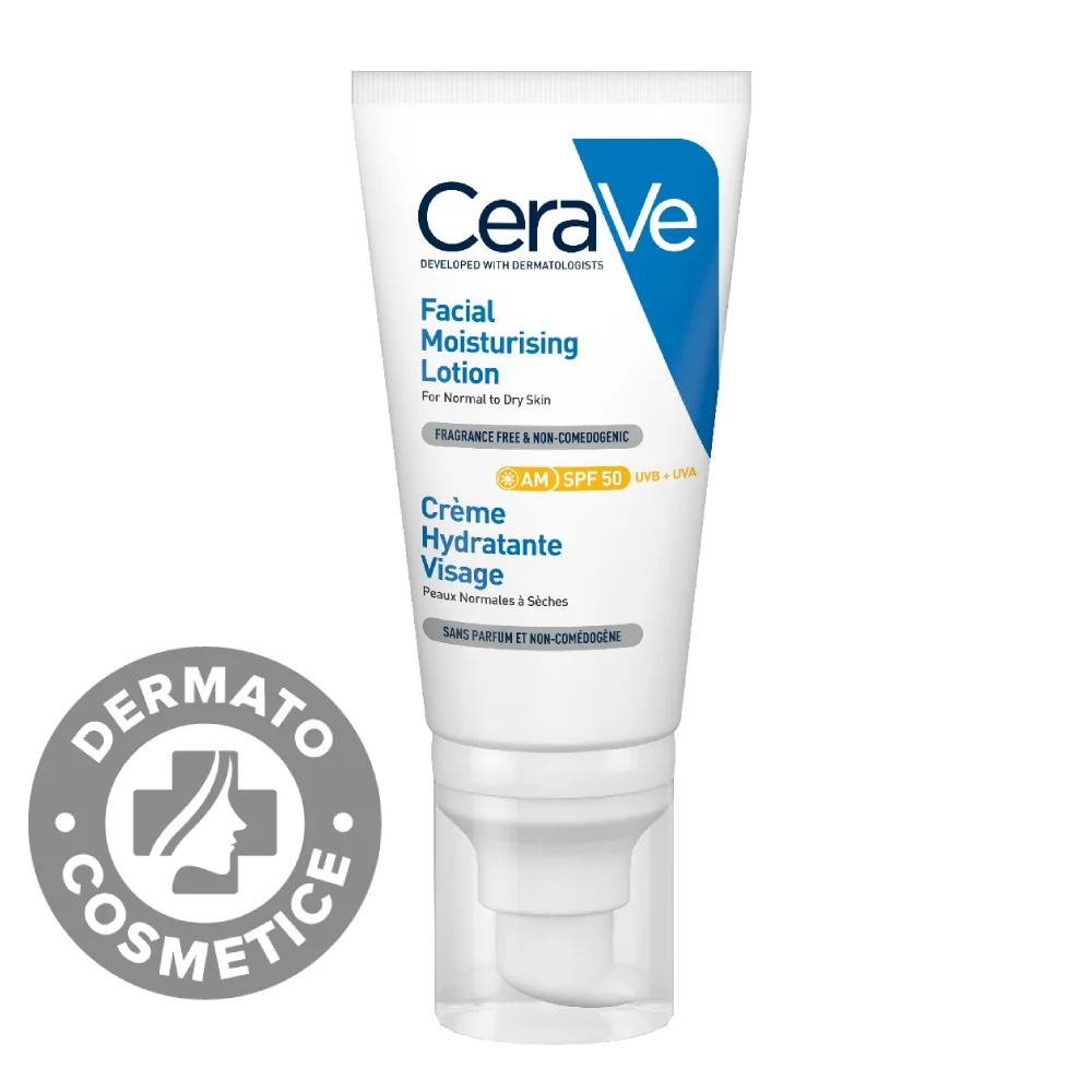 Crema hidratanta pentru ten normal-uscat cu SPF50, 52ml, CeraVe