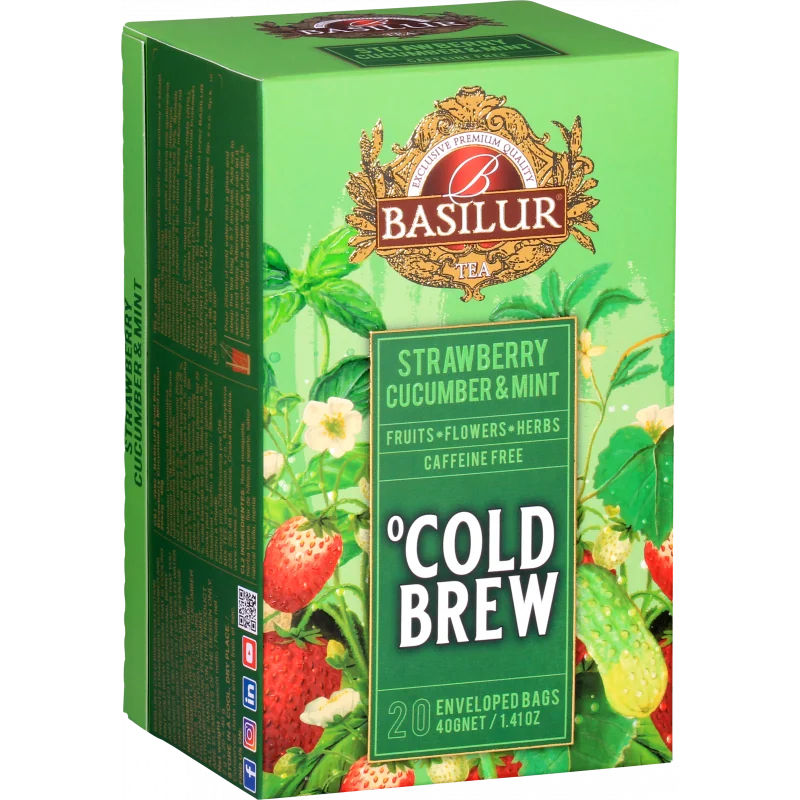 Ceai asortat Cold Brew Strawberry & Cucumber & Mint, 20 plicuri, Basilur