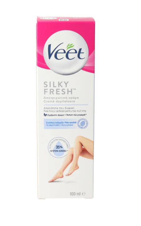 Crema depilatoare pentru piele sensibila cu aloe vera si vitamina E, 100ml, Veet