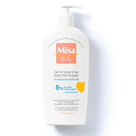 Gel de dus fara sapun pentru curatarea corpului si a parului, 400ml, Mixa