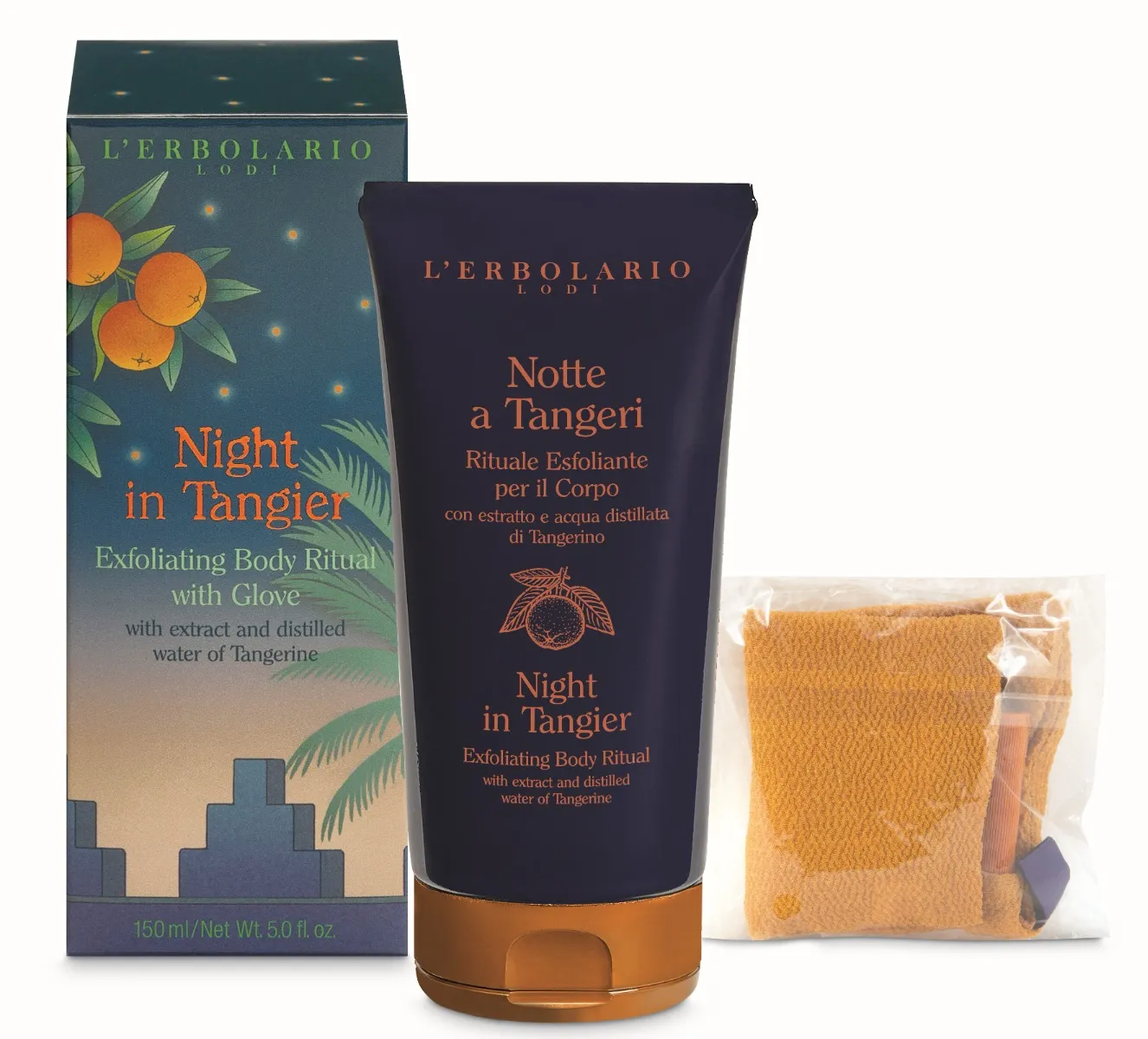 Exfoliant de corp Night in Tangier 150ml + manusa de corp 1 bucata, L'Erbolario 