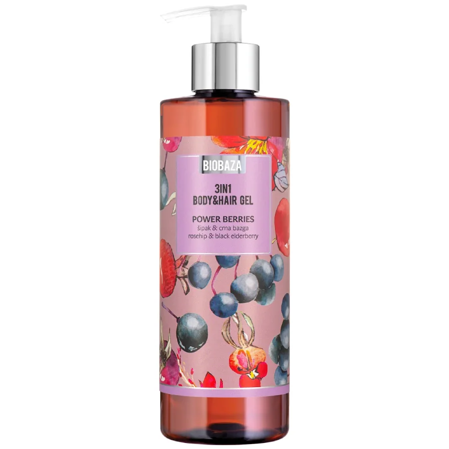 Sampon & gel de dus cu extract de macese si fructe de soc negru Power Berries, 400ml, Biobaza