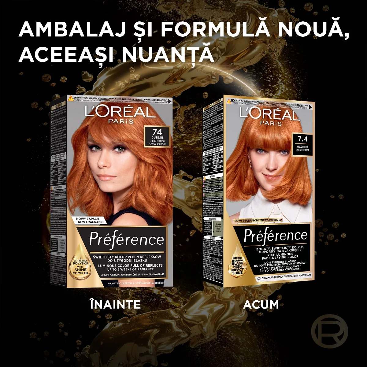 Vopsea de par permanenta cu amoniac Preference 7.4 Mango Dublin, 174ml, L'Oreal Paris 