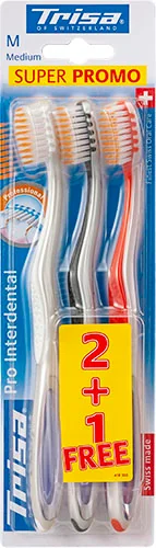 Pachet Periute de dinti Pro Interdental Promo Medium 2+1 Gratuit, 3 periute, Trisa