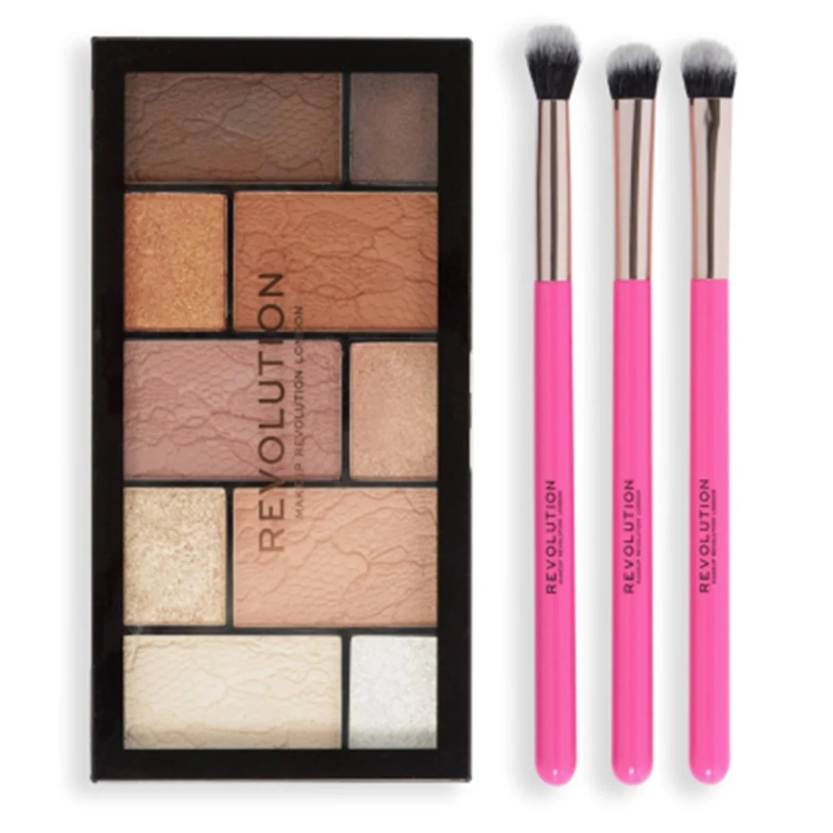 Set Shimmer Glam Eye Paleta de farduri + 3 pensule, Makeup Revolution 