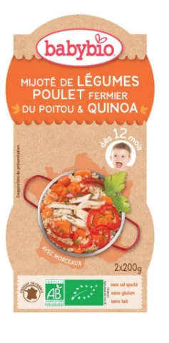 Meniu din legume cu legume, quinoa si carne de pui +12luni, 2 x 200g, BabyBio 