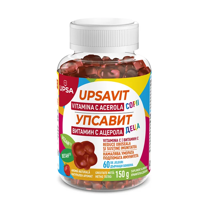 Upsavit Vitamina C Acerola pentru copii, 60 jeleuri masticabile, Upsa