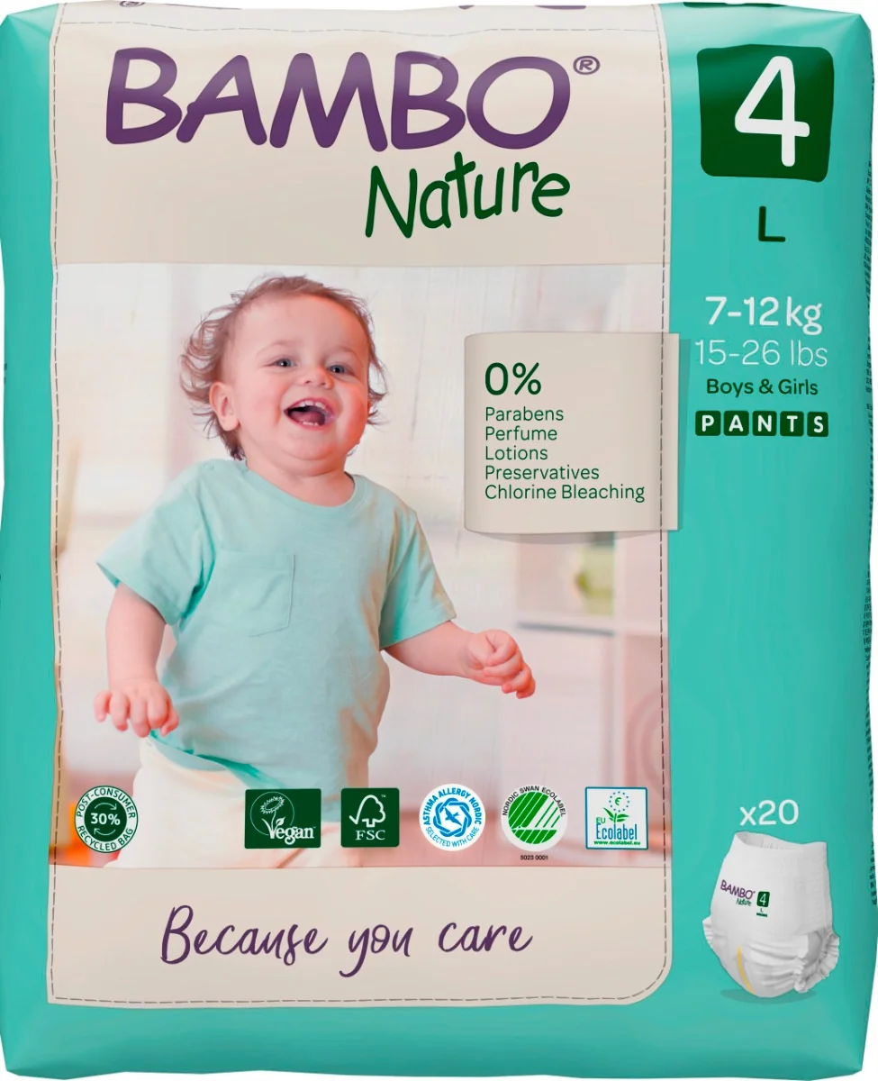 Scutece Ecolabel Pants Nr 4 pentru 7-12kg, 20 bucati, Bambo Nature