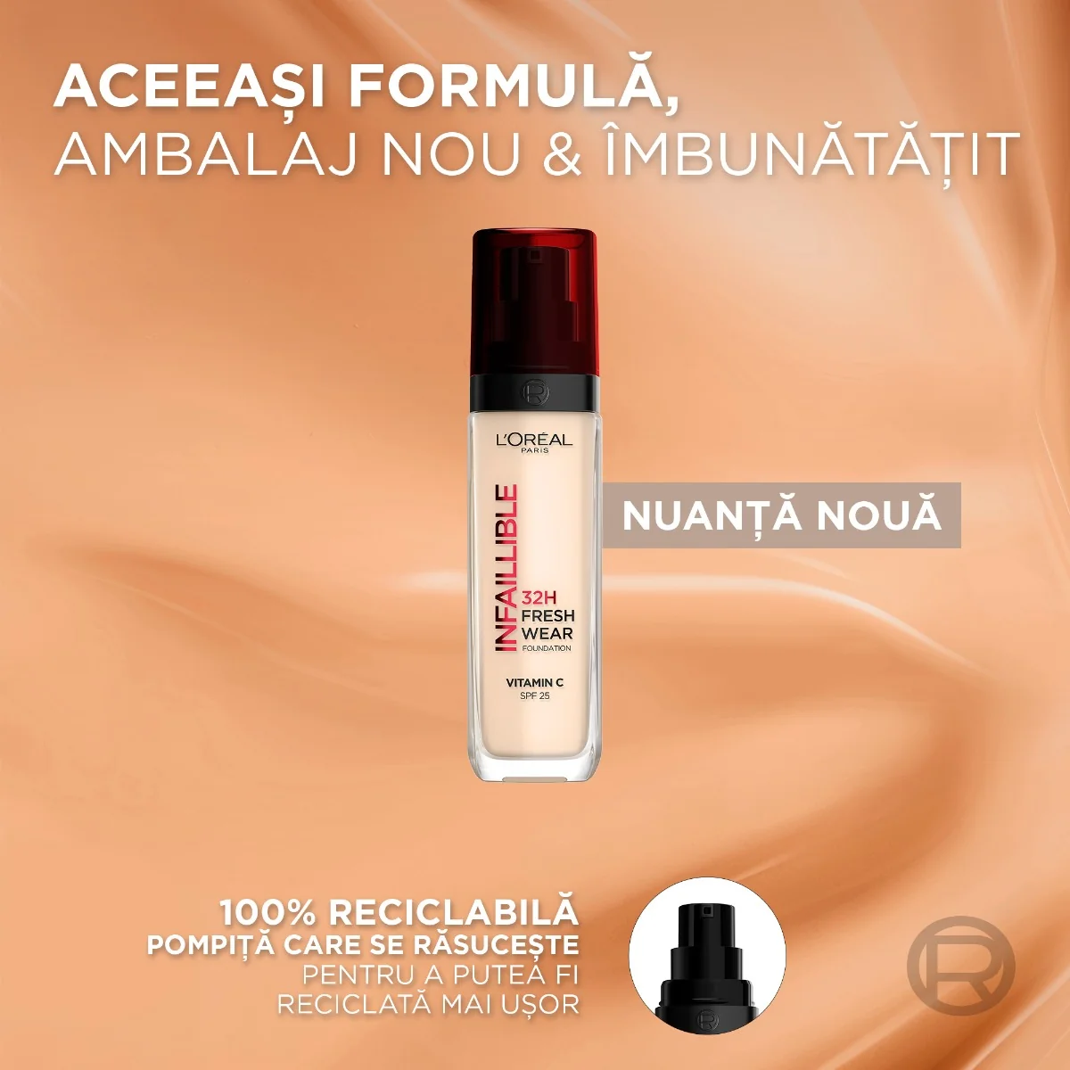 Fond de ten rezistent la transfer Infaillible 32H Fresh Wear 10 Fair Light, 30ml, L'Oreal Paris 