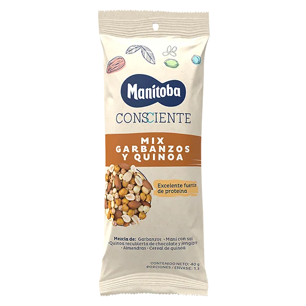 Mix de naut arahide migdale cereale de quinoa si quinoa invelita in ciocolata, 40g, Manitoba